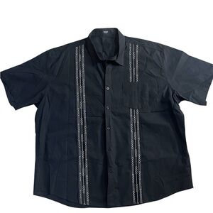 COOFANDY Mens XXXL Cuban Guayabera Shirt Black Short Sleeve Button Down NWOT